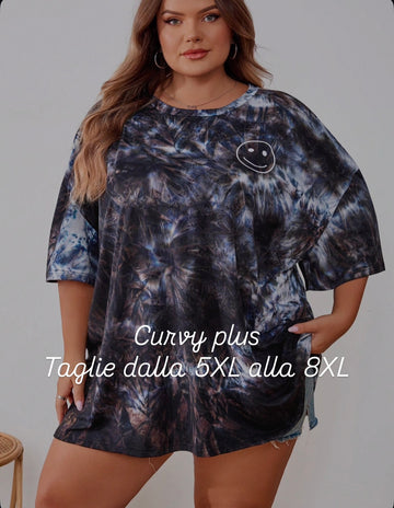 Maglietta girocollo a maniche corte con stampa tie-dye, taglia comoda